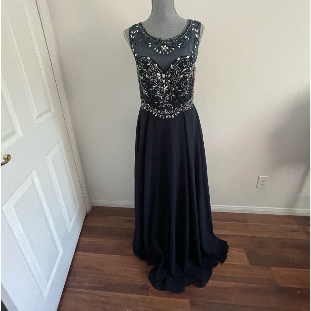 Navy Blue Maxi Beaded Dress